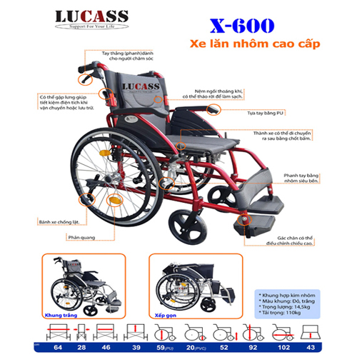  Xe lăn nhôm cao cấp Lucass X-600 (new)